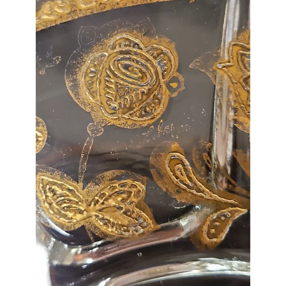 Vintage 1950'S Culver Glass 22K Gold Embossed Serving Plate, 11” Floral Design